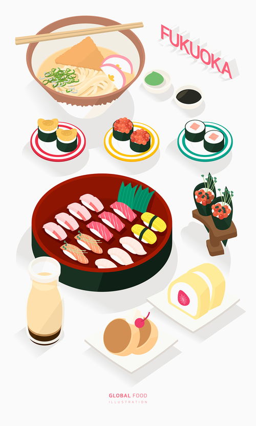 日式壽司 餐飲食物 小吃美點心 手繪食品插圖插畫設計ai tid296t000259 餐飲美食插畫